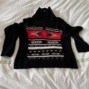 Bogner Black and Red Geometric Women's Turtleneck Ski Sweater